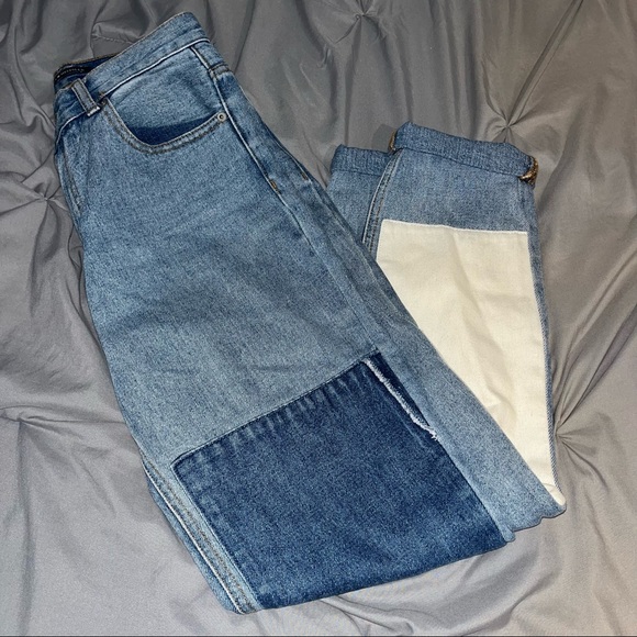 Rare Brandy Melville Kenzo Denim Two-Tone Patch Jeans - Picture 3 of 8